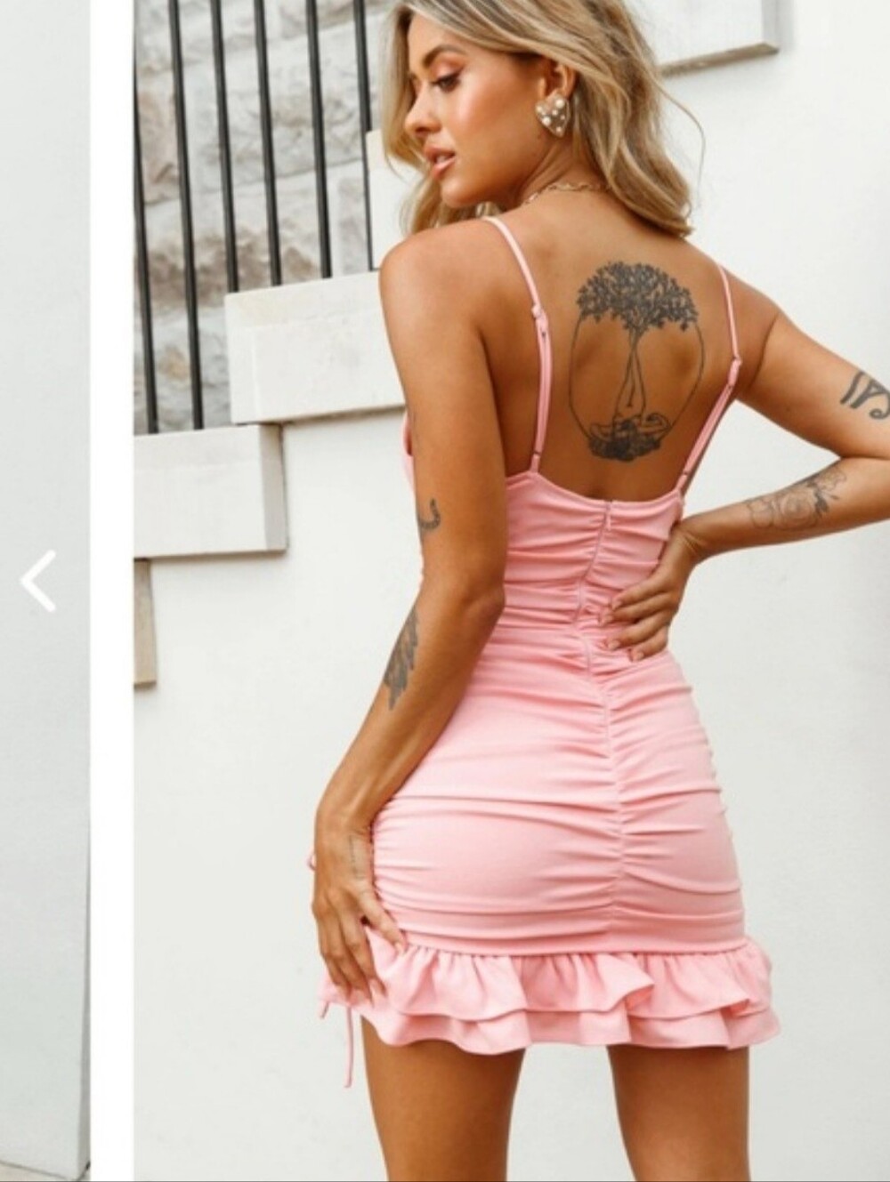 Saint + Secrets Pink Ruched Ruffle Mini Dress - Size Small - Picture 2 of 5